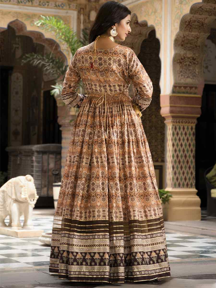 Cream Dola Silk Embroidered Festival Casual Gown