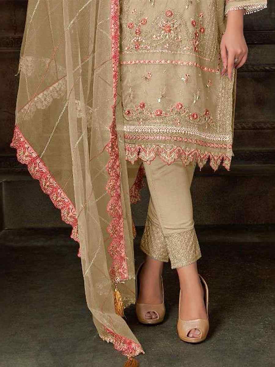 Cream Georgette Embroidered Festival Casual Pant Salwar Kameez