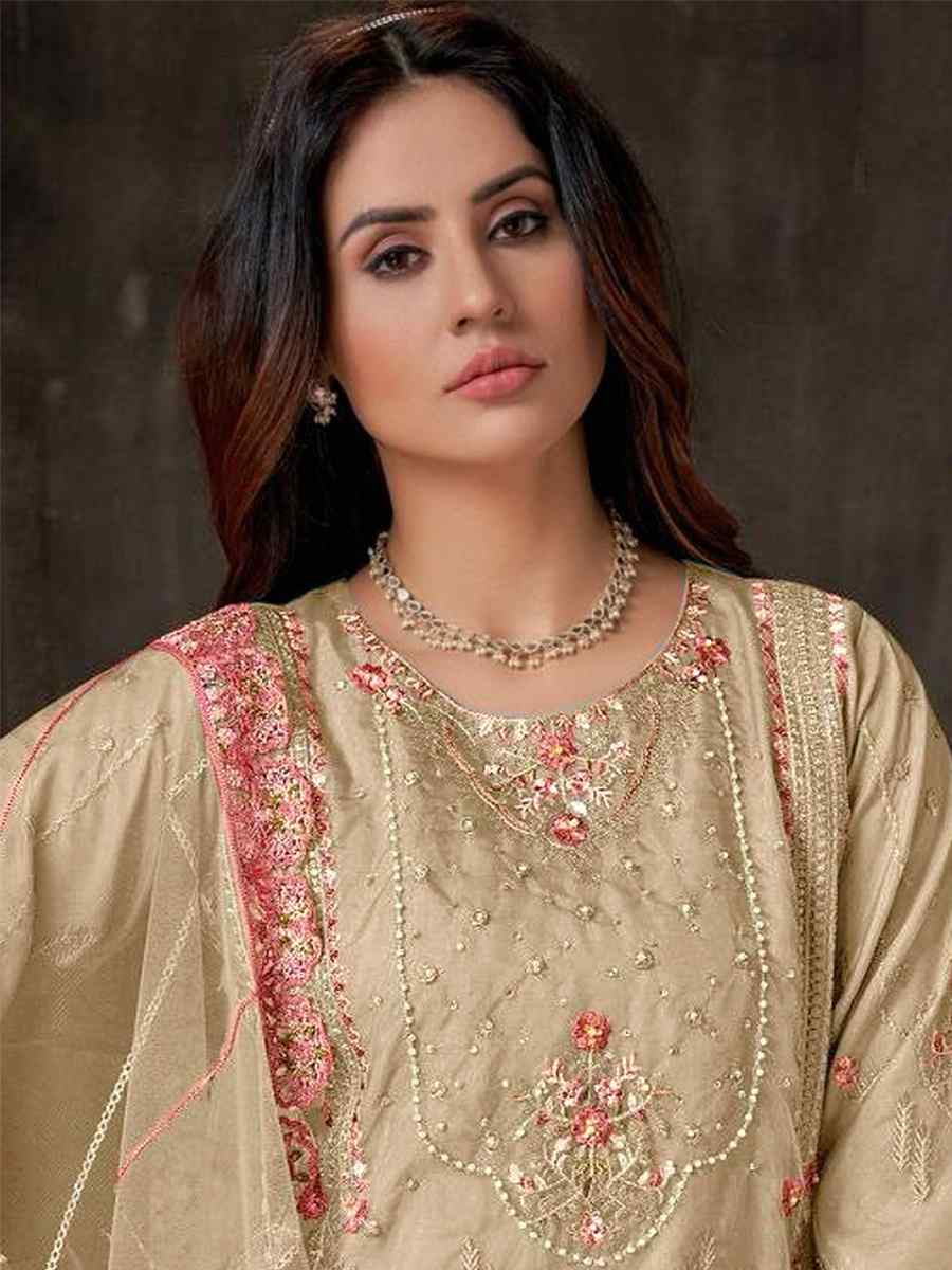 Cream Georgette Embroidered Festival Casual Pant Salwar Kameez