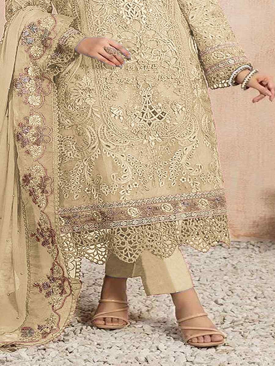 Cream Heavy Organza Embroidered Festival Casual Pant Salwar Kameez