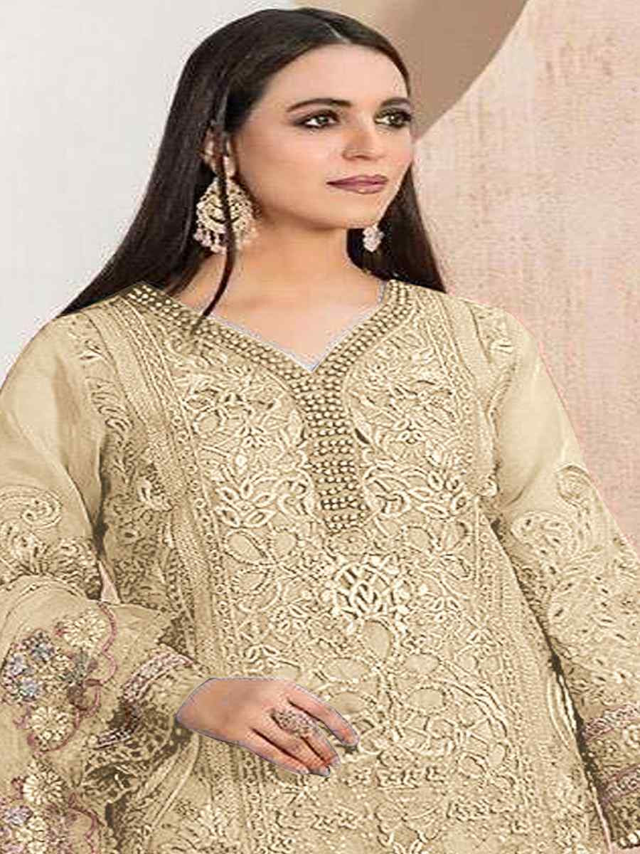 Cream Heavy Organza Embroidered Festival Casual Pant Salwar Kameez