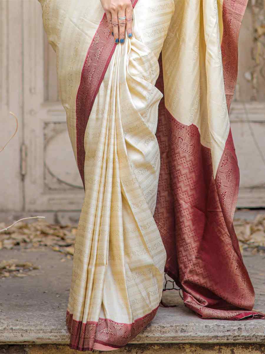 Cream Kubera Pattu Handwoven Casual Festival Heavy Border Saree