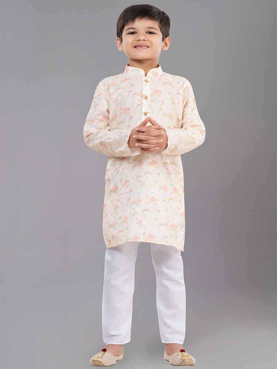 Cream Polyester Mono Embroidered Festival Traditional Kurta Pyjama Boys Wear