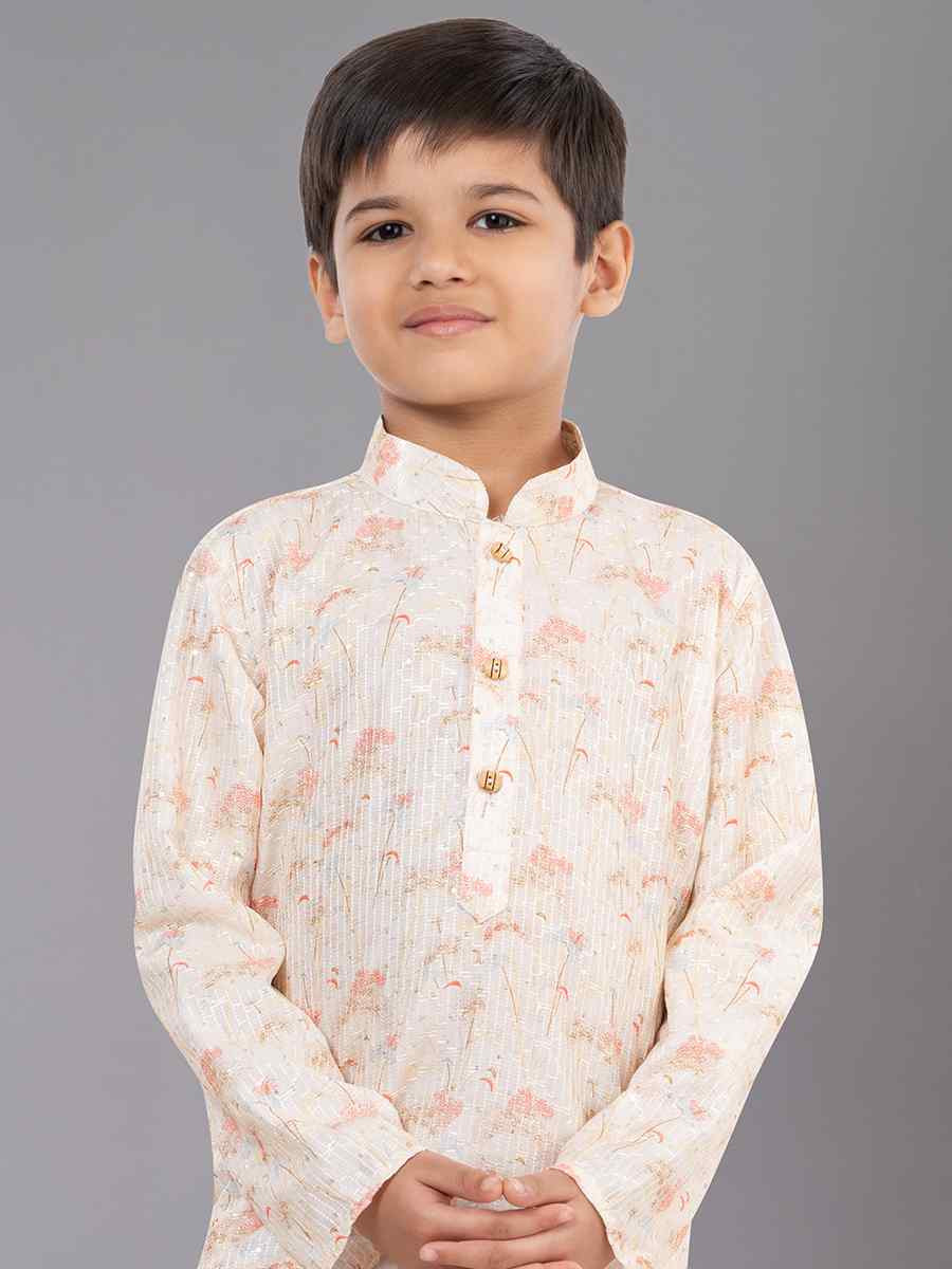 Cream Polyester Mono Embroidered Festival Traditional Kurta Pyjama Boys Wear