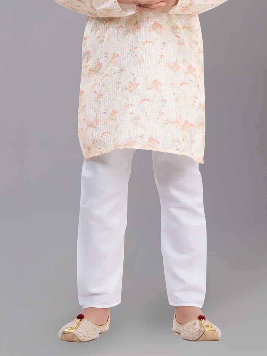 Cream Polyester Mono Embroidered Festival Traditional Kurta Pyjama Boys Wear