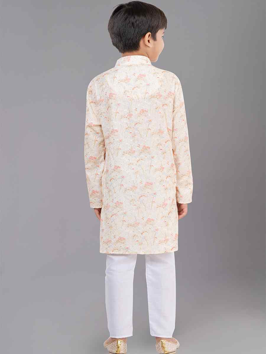 Cream Polyester Mono Embroidered Festival Traditional Kurta Pyjama Boys Wear