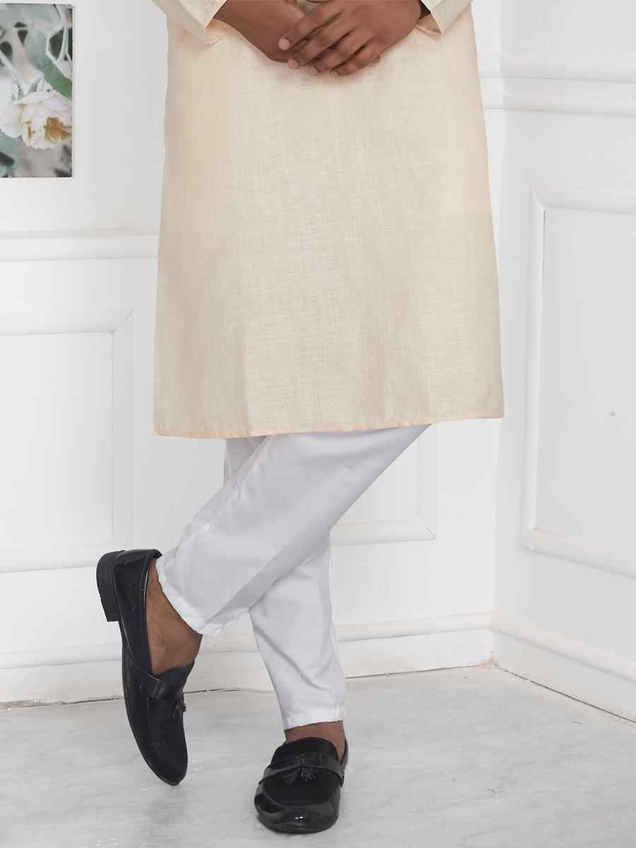 Cream Premium Linen Cotton Plain Festival Casual Kurta