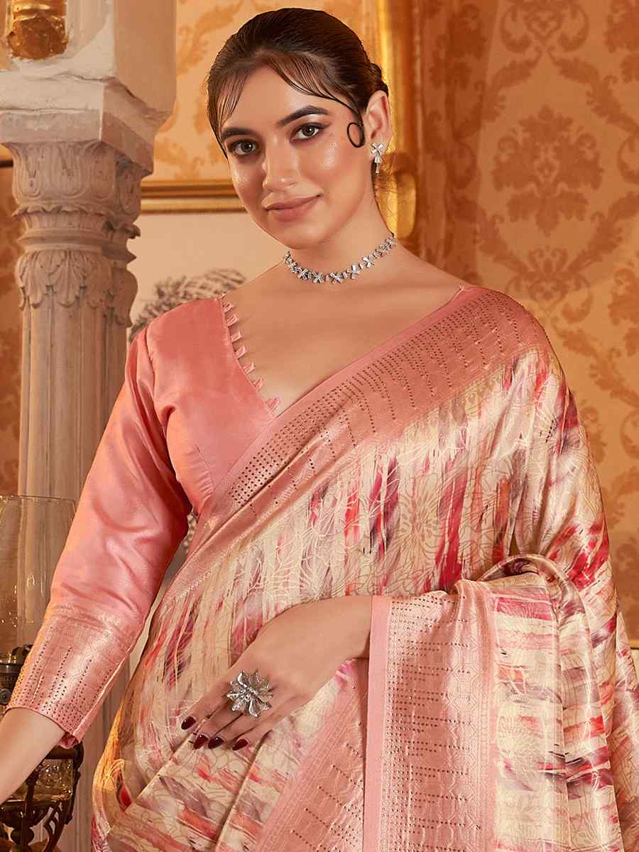 Cream Rush Soft Silk Handwoven Wedding Festival Heavy Border Saree