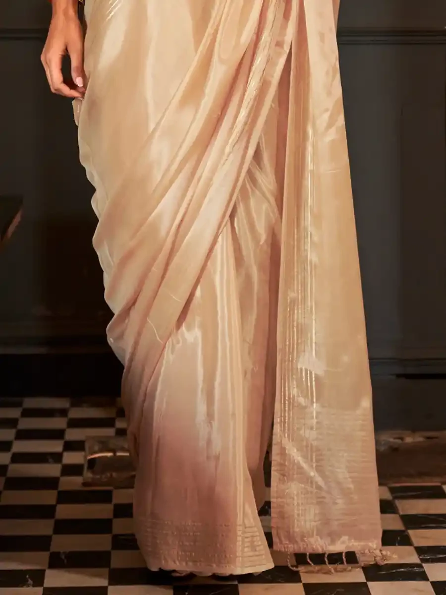 Cream Satin Handwoven Festival Wedding Heavy Border Saree