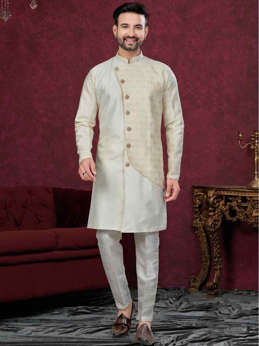 Cream Silk Dupion Embroidered Festival Wedding Sherwani