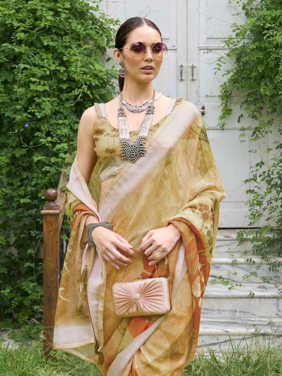 Cream Silk Handwoven Festival Casual Classic Style Saree