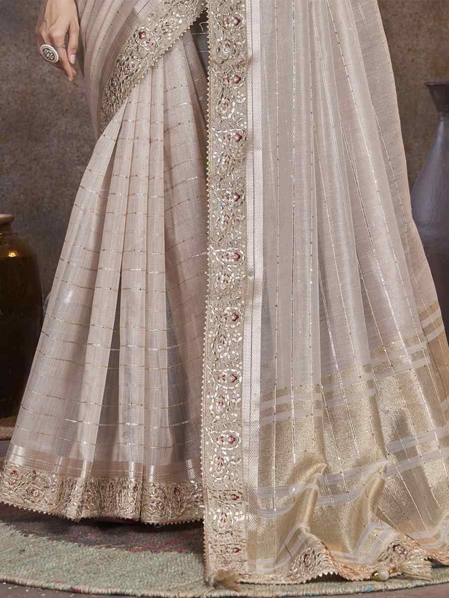 Cream Top Dyed Silk Embroidered Wedding Festival Heavy Border Saree