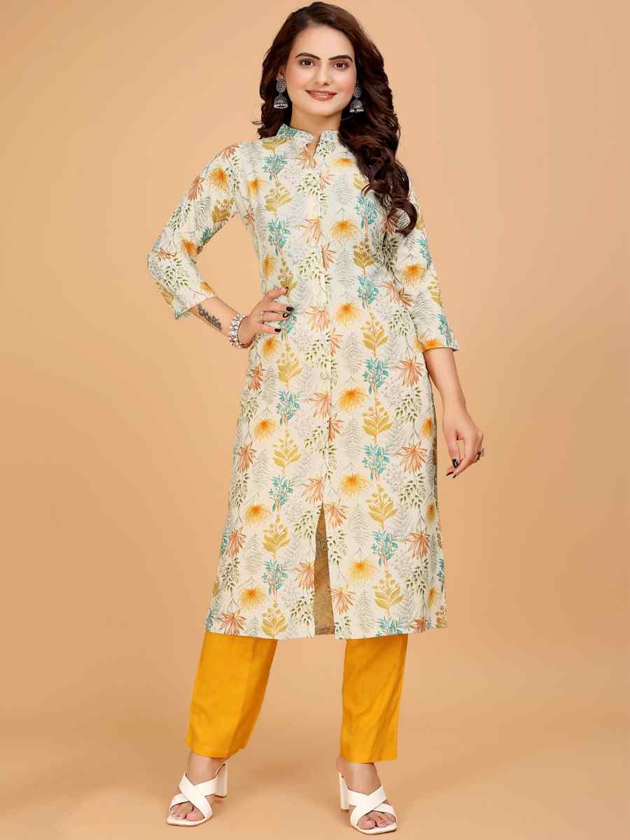 Cream Viscose Printed Festival Casual Ready Pant Salwar Kameez