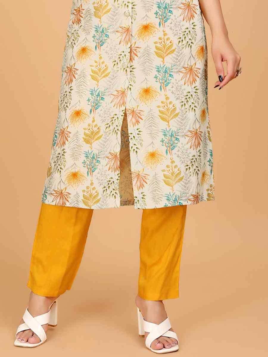 Cream Viscose Printed Festival Casual Ready Pant Salwar Kameez