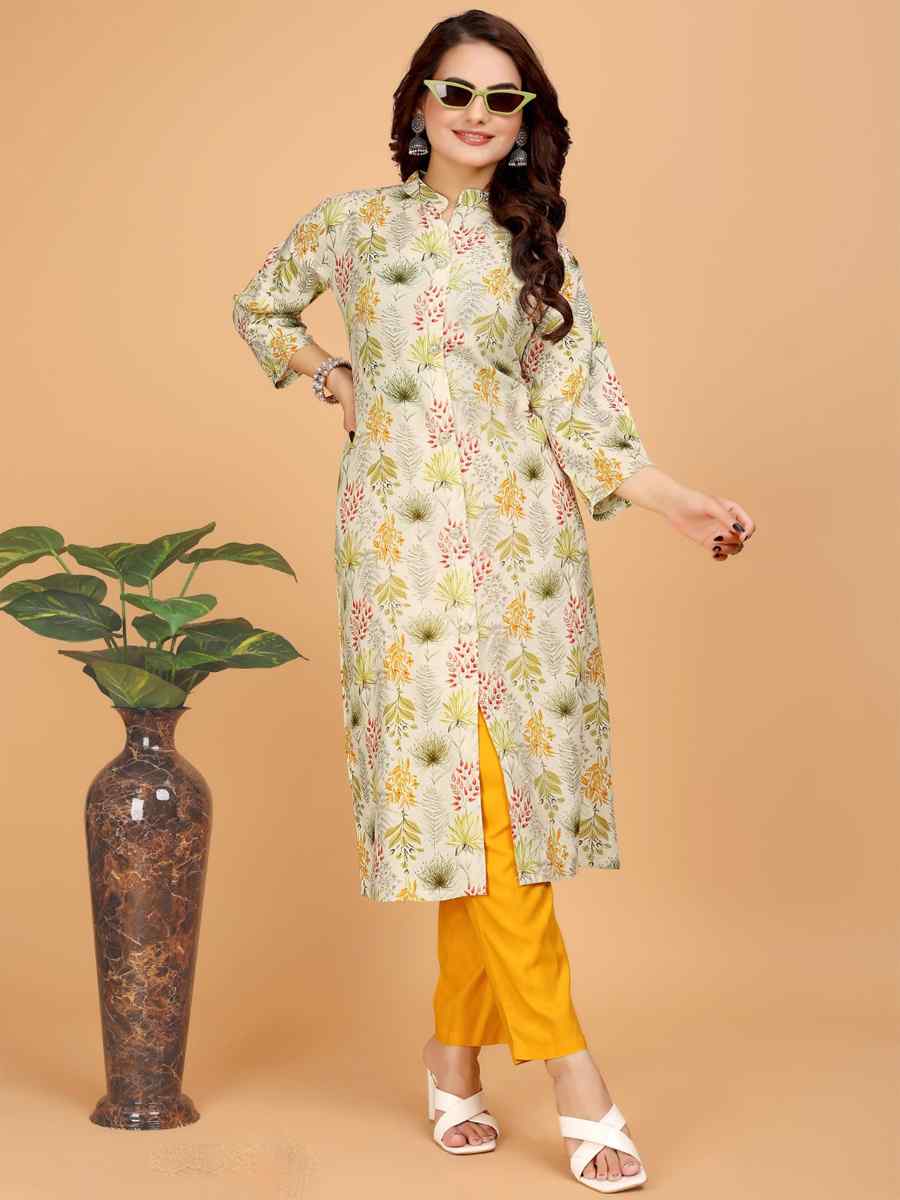 Cream Viscose Printed Festival Casual Ready Pant Salwar Kameez