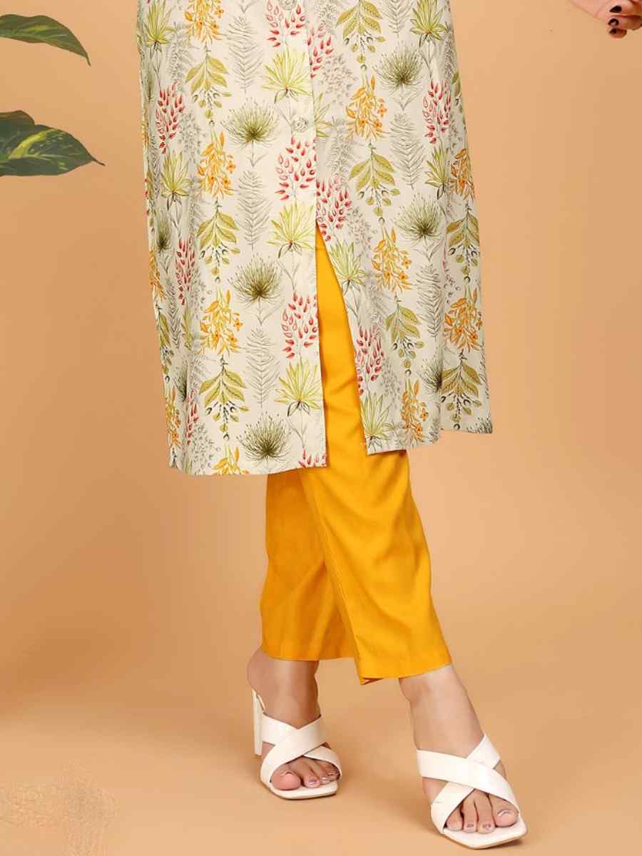 Cream Viscose Printed Festival Casual Ready Pant Salwar Kameez