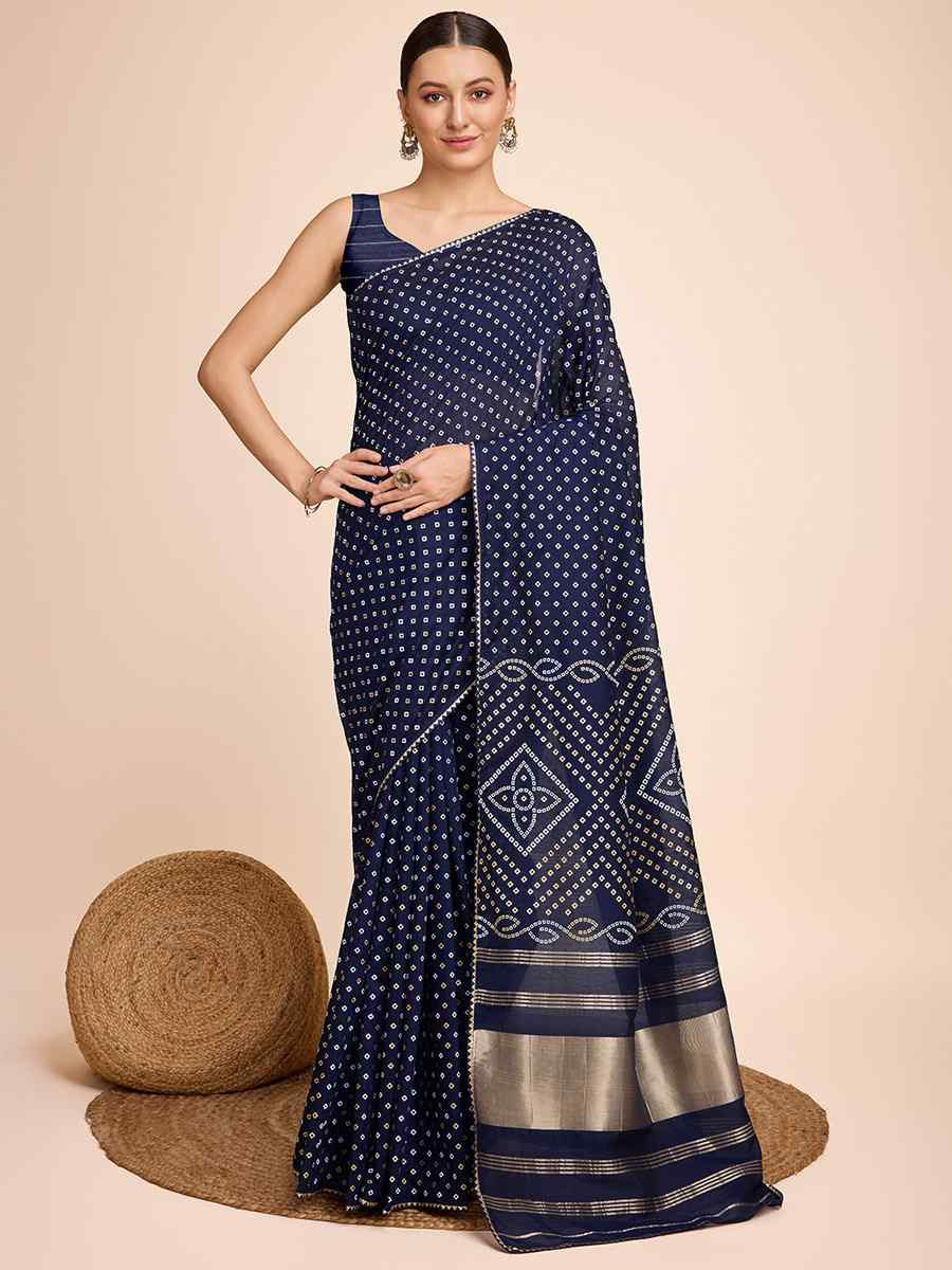 Dark Blue Cotton Silk Handwoven Festival Casual Classic Style Saree