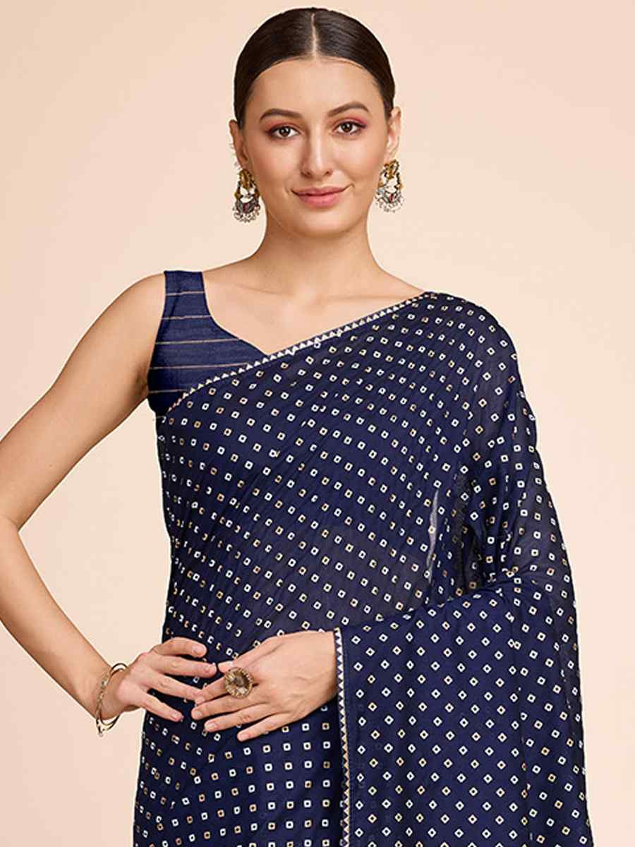 Dark Blue Cotton Silk Handwoven Festival Casual Classic Style Saree