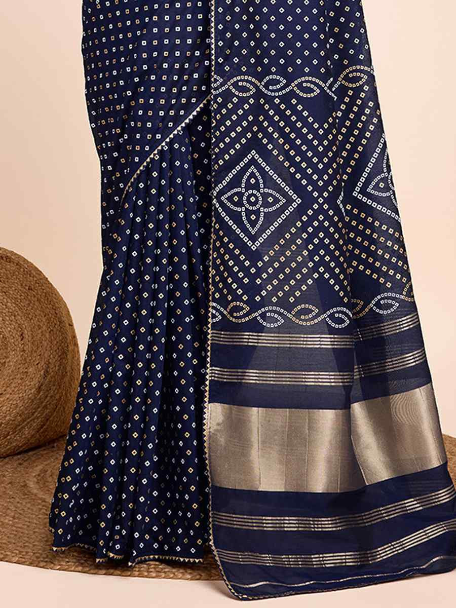 Dark Blue Cotton Silk Handwoven Festival Casual Classic Style Saree