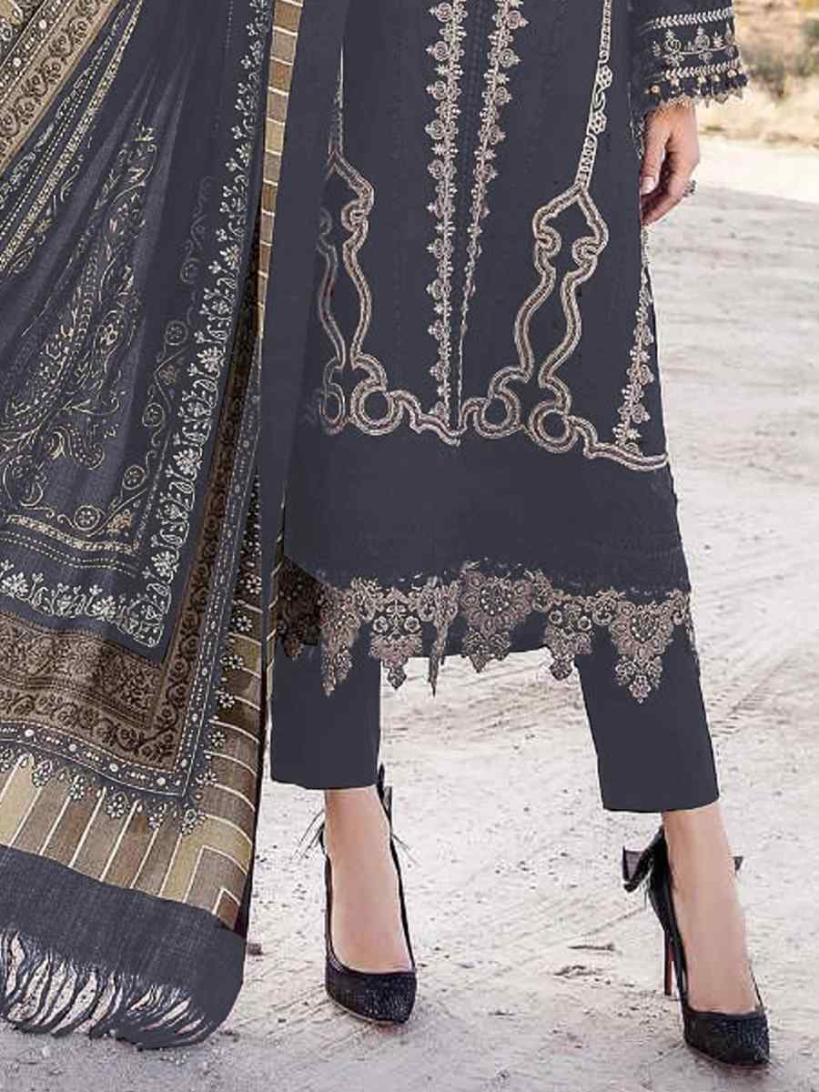 Dark Blue Faux Georgette Embroidered Festival Casual Pant Salwar Kameez