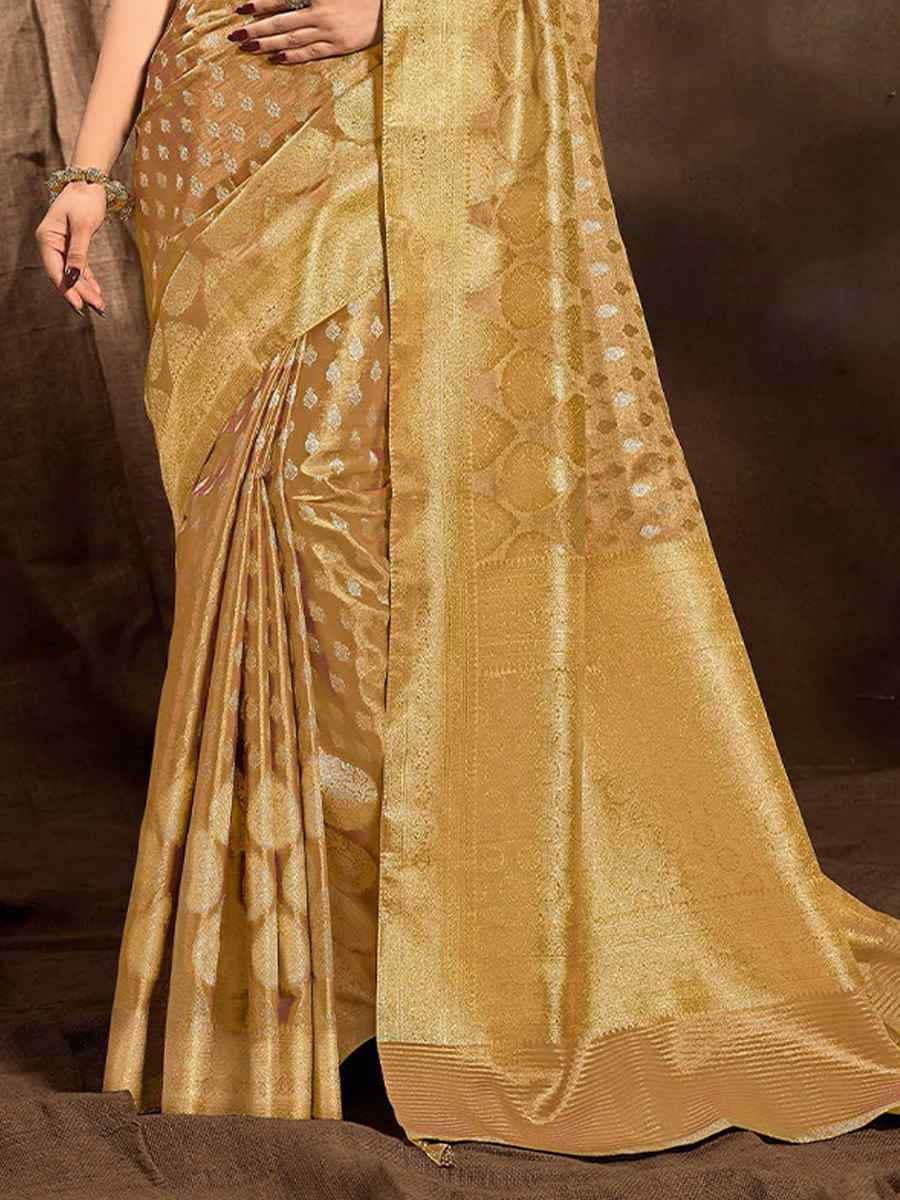 Dark Gold Silk Handwoven Festival Wedding Heavy Border Saree