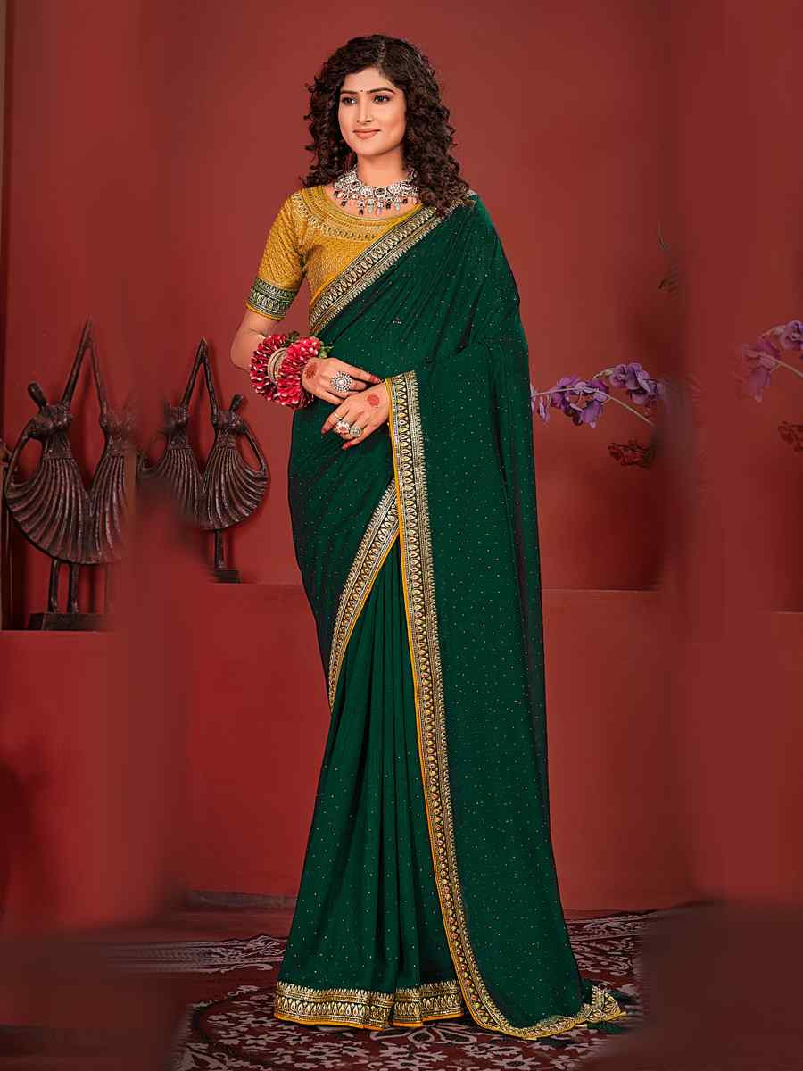 Dark Green Art Silk Embroidered Festival Wedding Heavy Border Saree