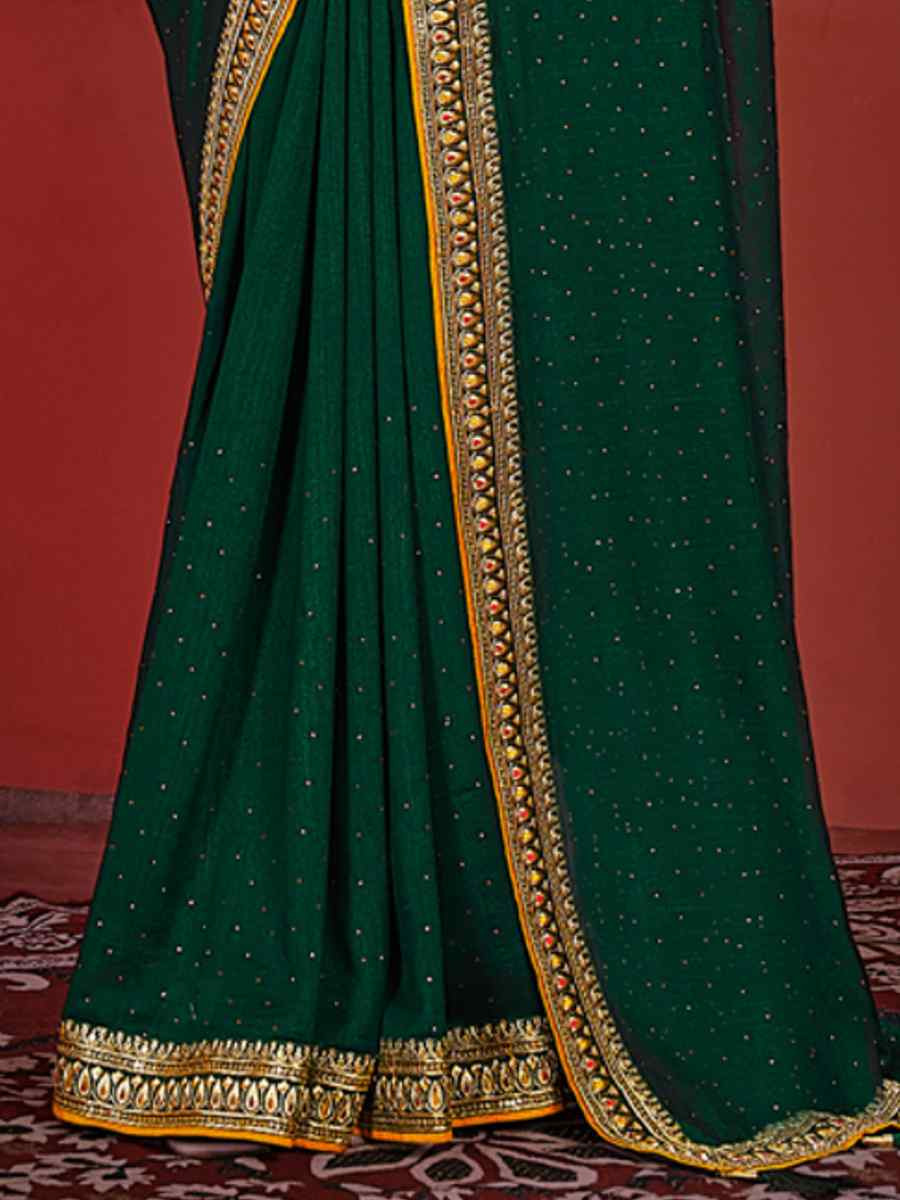 Dark Green Art Silk Embroidered Festival Wedding Heavy Border Saree