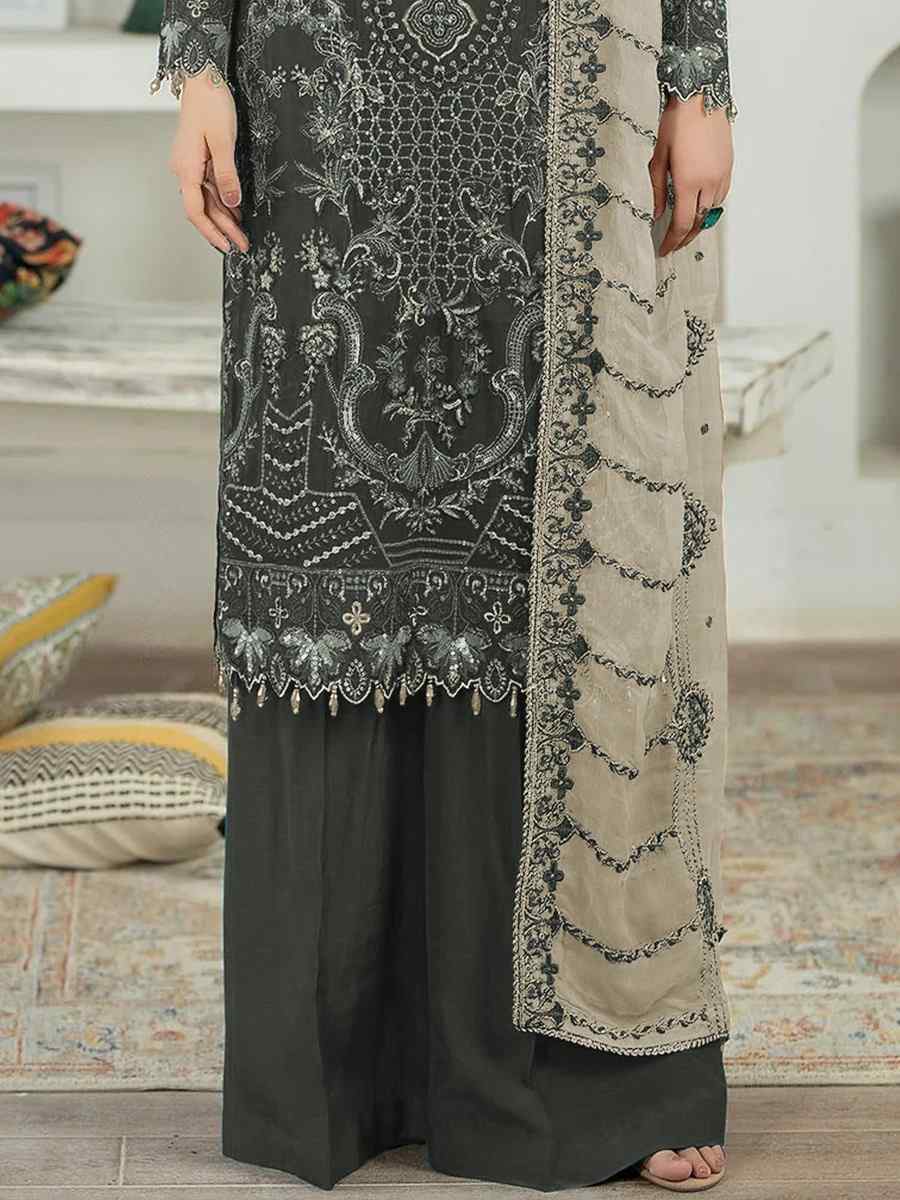 Dark Green Faux Georgette Embroidered Festival Casual Palazzo Pant Salwar Kameez