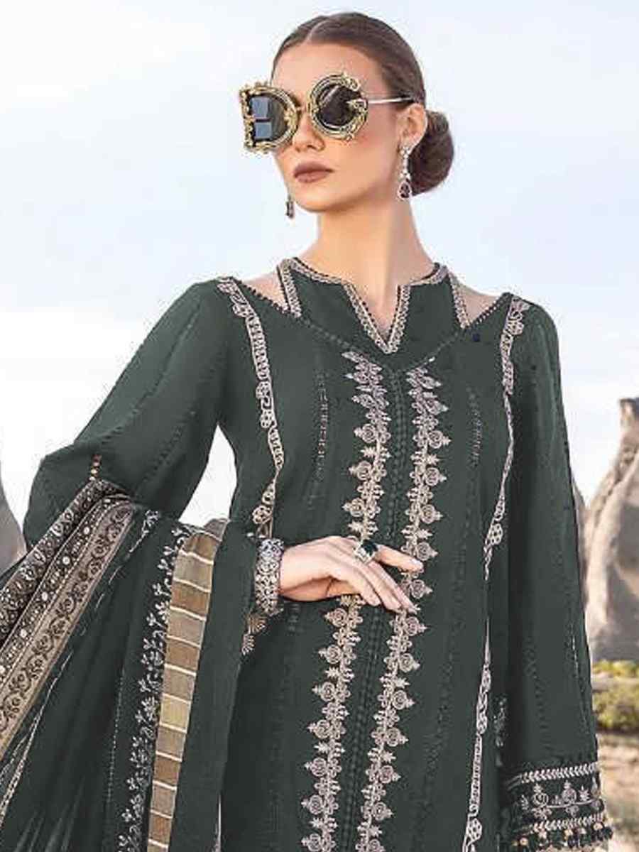 Dark Green Faux Georgette Embroidered Festival Casual Pant Salwar Kameez