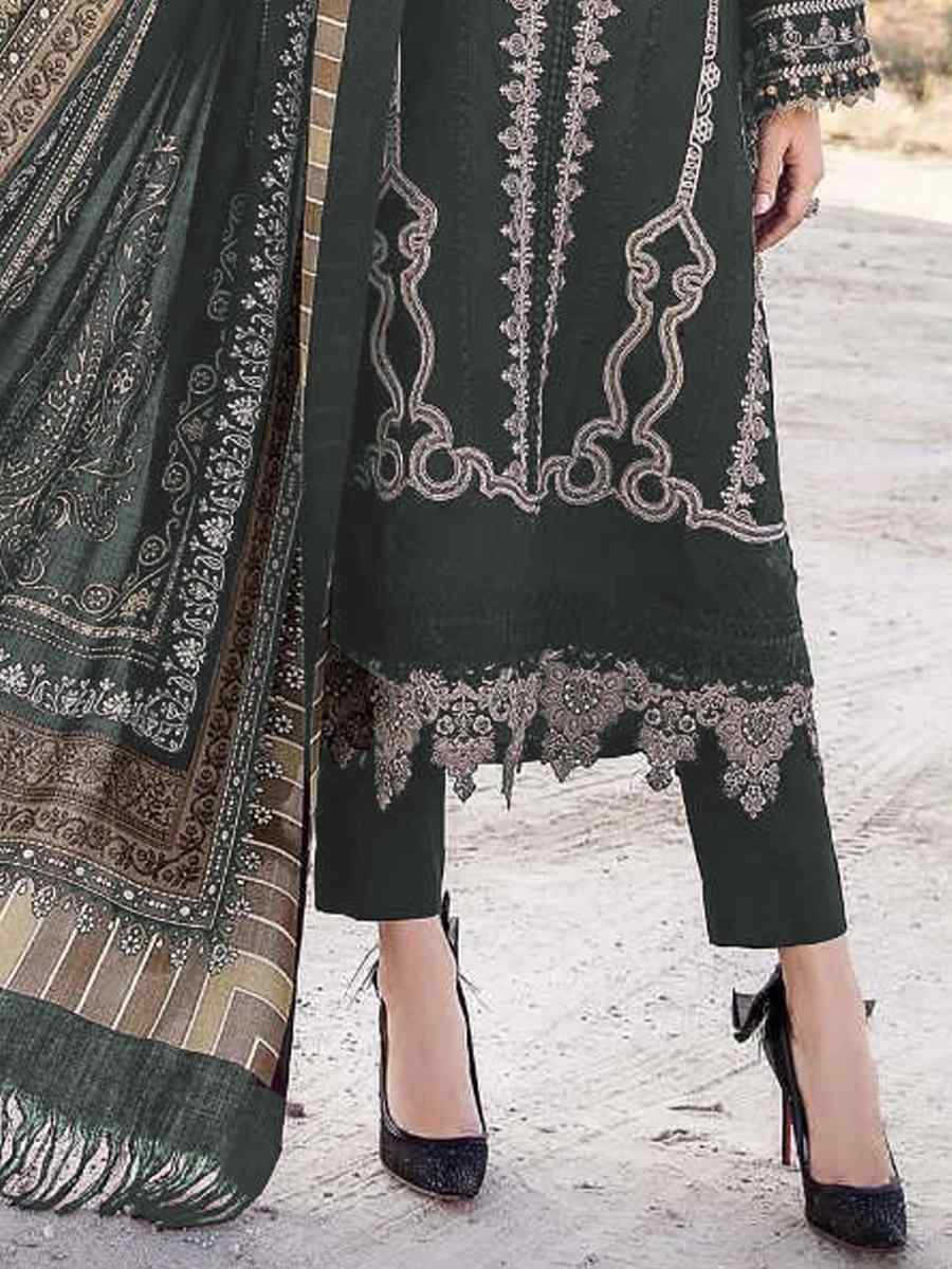 Dark Green Faux Georgette Embroidered Festival Casual Pant Salwar Kameez