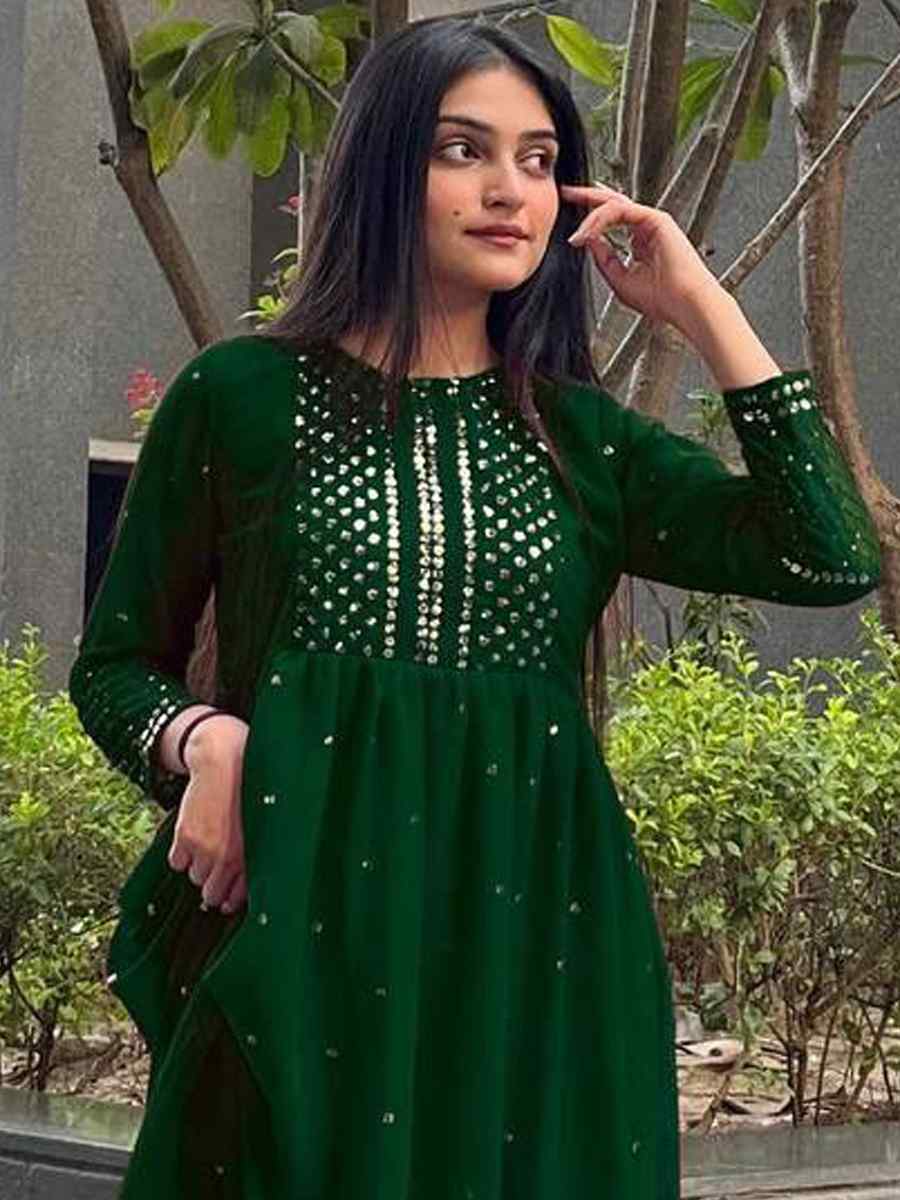 Dark Green Georgette Embroidered Festival Casual Ready Pant Salwar Kameez