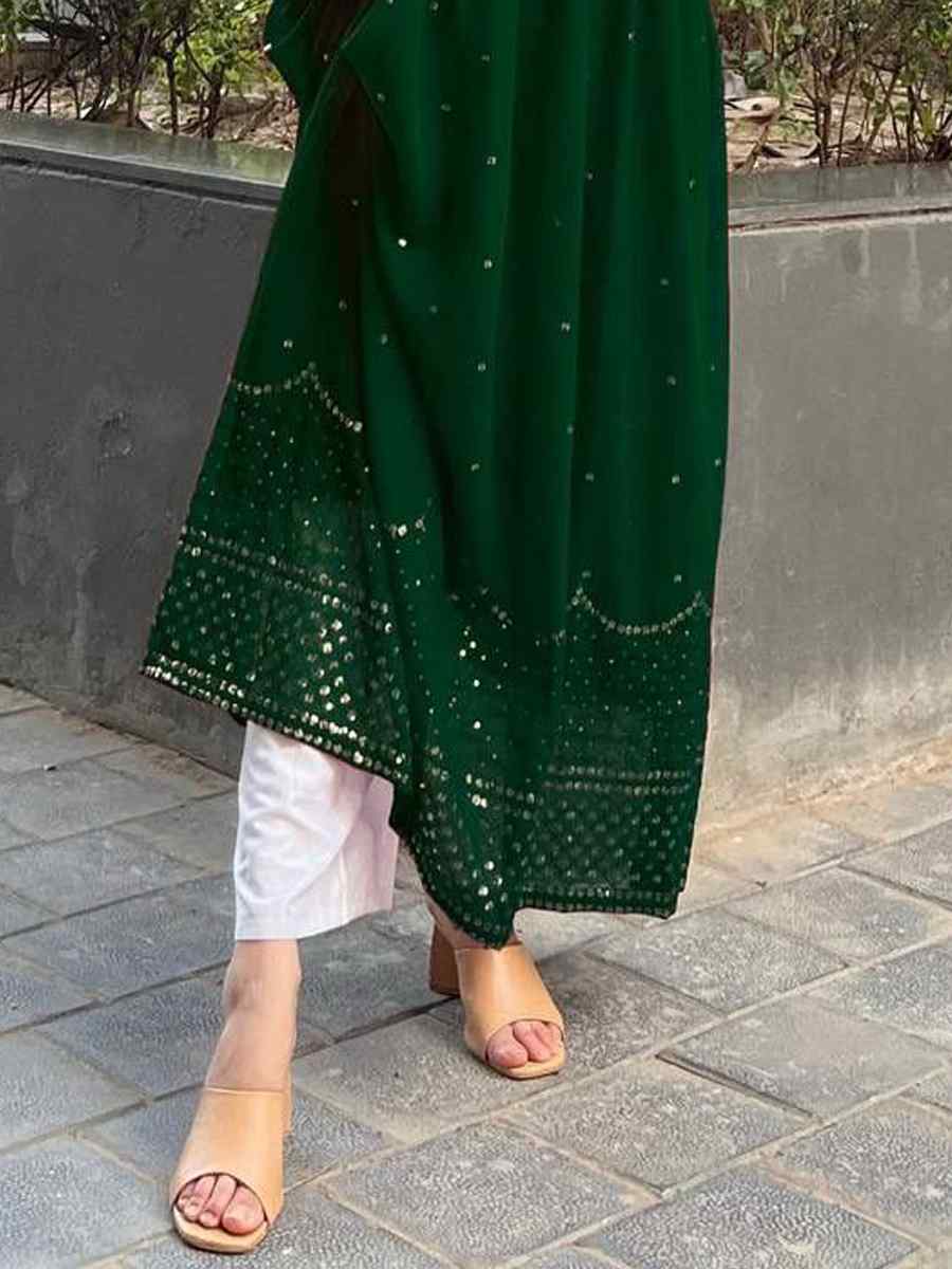 Dark Green Georgette Embroidered Festival Casual Ready Pant Salwar Kameez