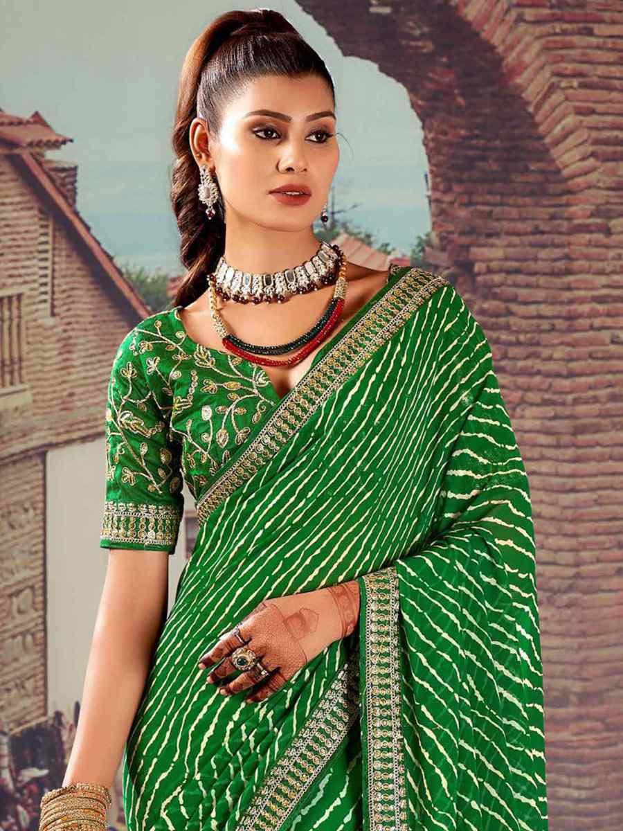Dark green saree with zari work - G3-WSA54290 | G3fashion.com