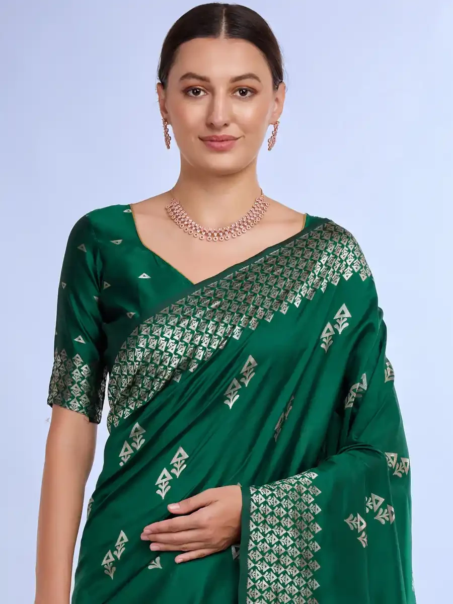 Dark Green Litchi Kota Silk Handwoven Festival Wedding Heavy Border Saree