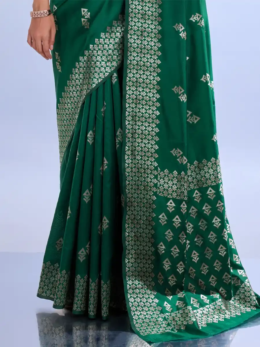 Dark Green Litchi Kota Silk Handwoven Festival Wedding Heavy Border Saree