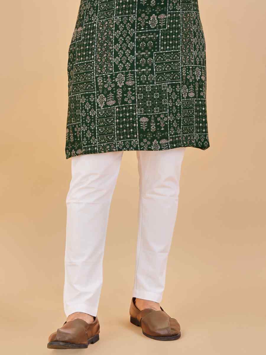 Dark Green Premium Soft Cotton Printed Festival Casual Kurta