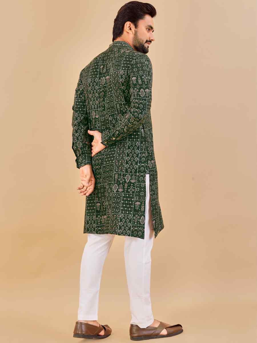 Dark Green Premium Soft Cotton Printed Festival Casual Kurta