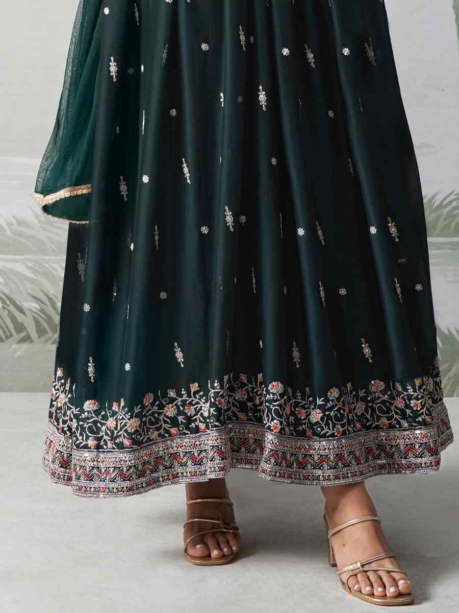 Dark Green Rangoli Georgette Embroidered Festival Wedding Anarkali Salwar Kameez