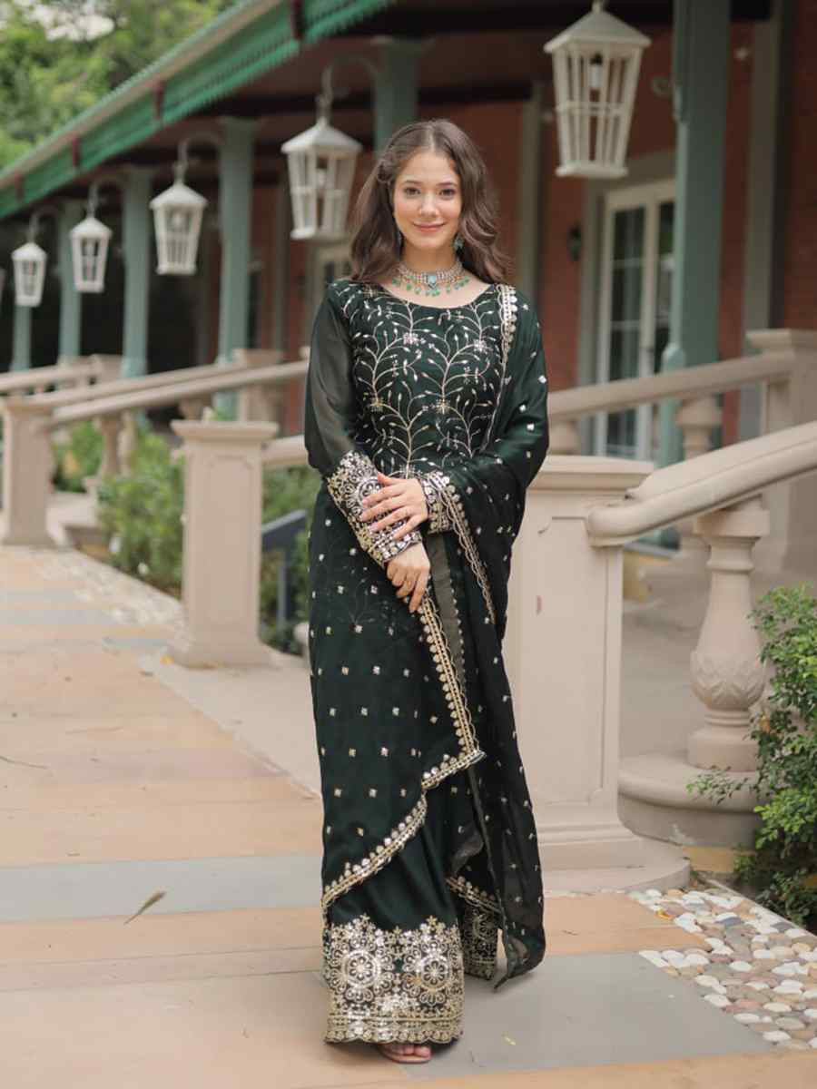 Dark Green Rangoli Silk Embroidered Festival Casual Ready Pant Salwar Kameez