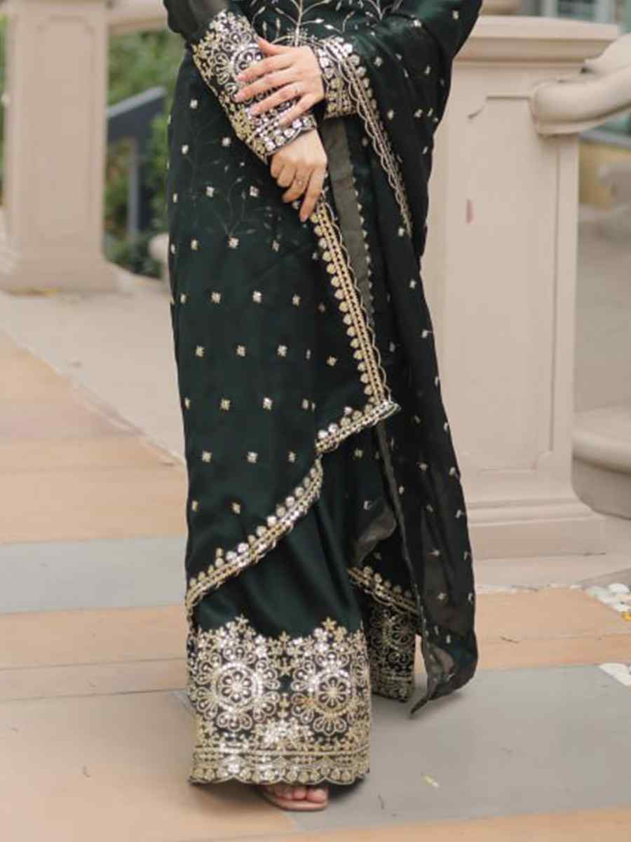 Dark Green Rangoli Silk Embroidered Festival Casual Ready Pant Salwar Kameez