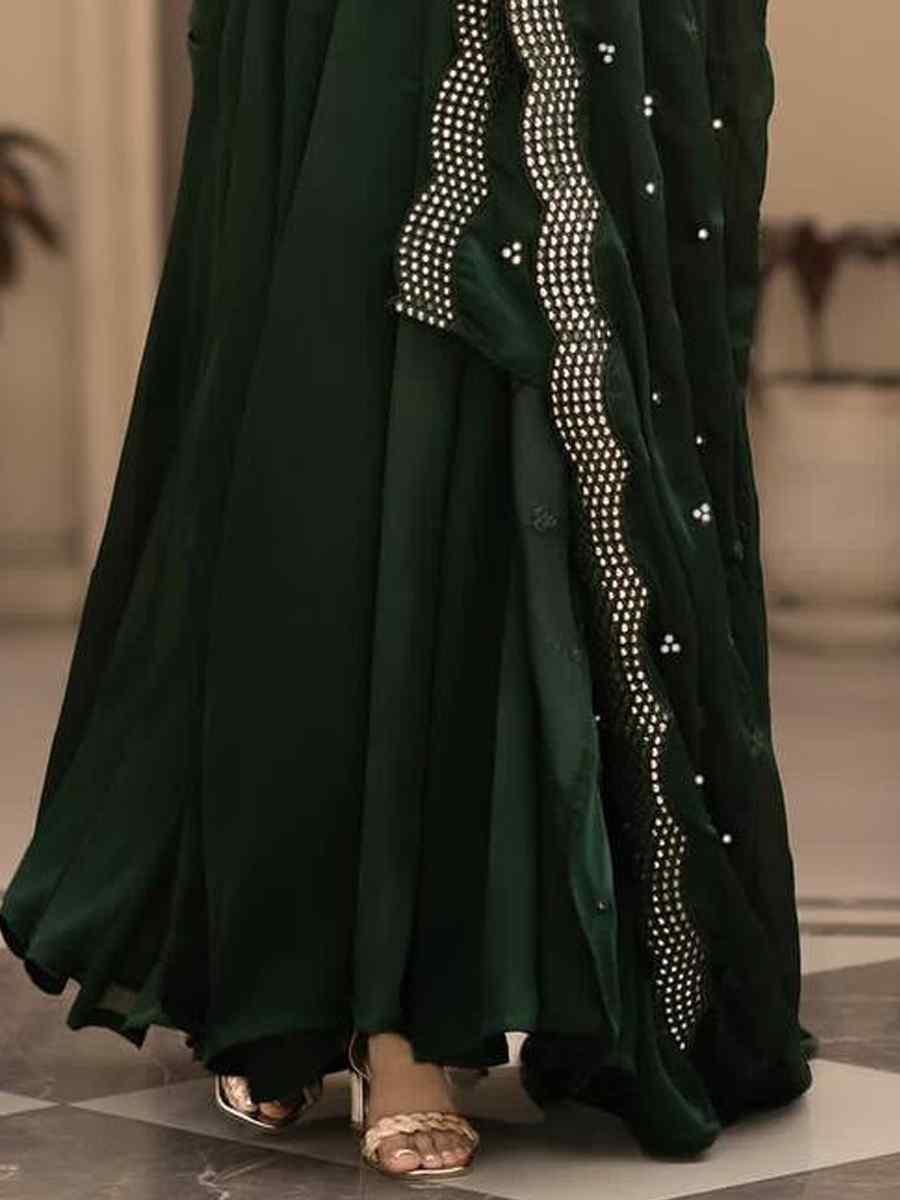 Dark Green Roman Cotton Embroidered Festival Party Ready Anarkali Salwar Kameez