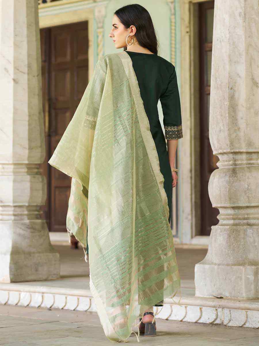 Dark Green Silk Blend Embroidered Festival Mehendi Ready Pant Salwar Kameez