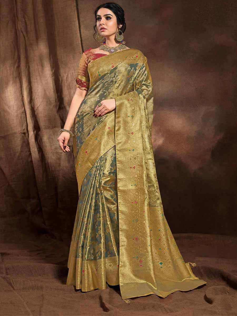 Dark Green Silk Handwoven Festival Wedding Heavy Border Saree