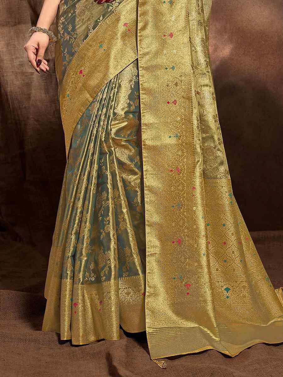 Dark Green Silk Handwoven Festival Wedding Heavy Border Saree