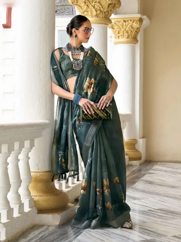 Dark Green Silk Handwoven Festival Wedding Heavy Border Saree