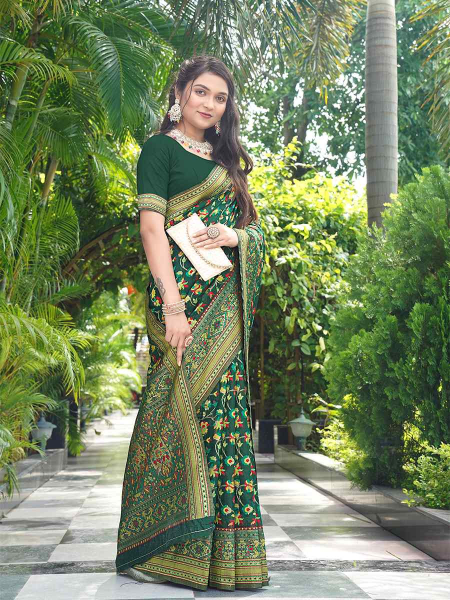 Dark Green Soft Pashmina Handwoven Festival Wedding Heavy Border Saree