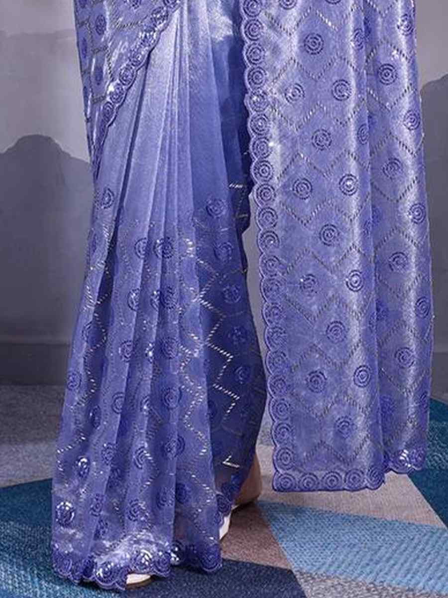 Dark Lavender Twill Net Handwoven Festival Wedding Heavy Border Saree