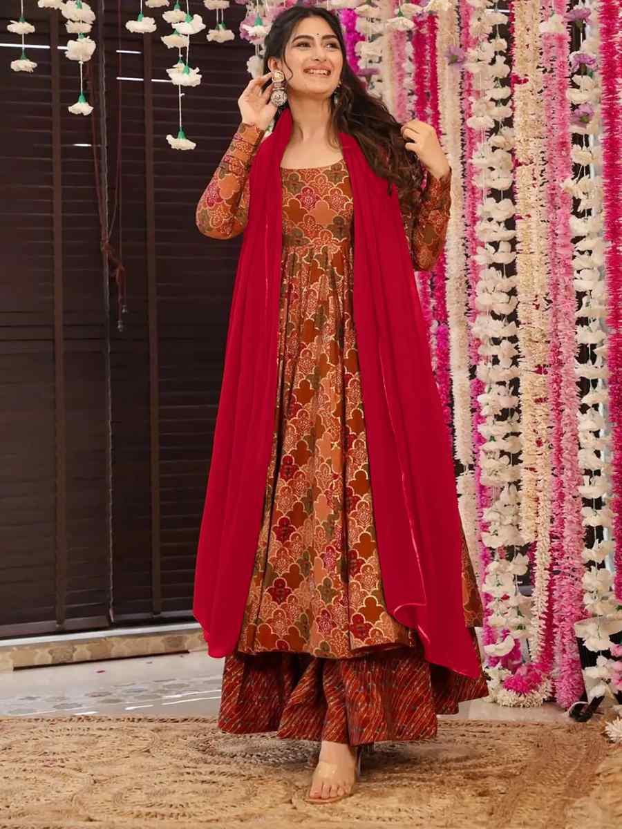 Dark Mustard Pure Maslin Embroidered Festival Wedding Anarkali Salwar Kameez