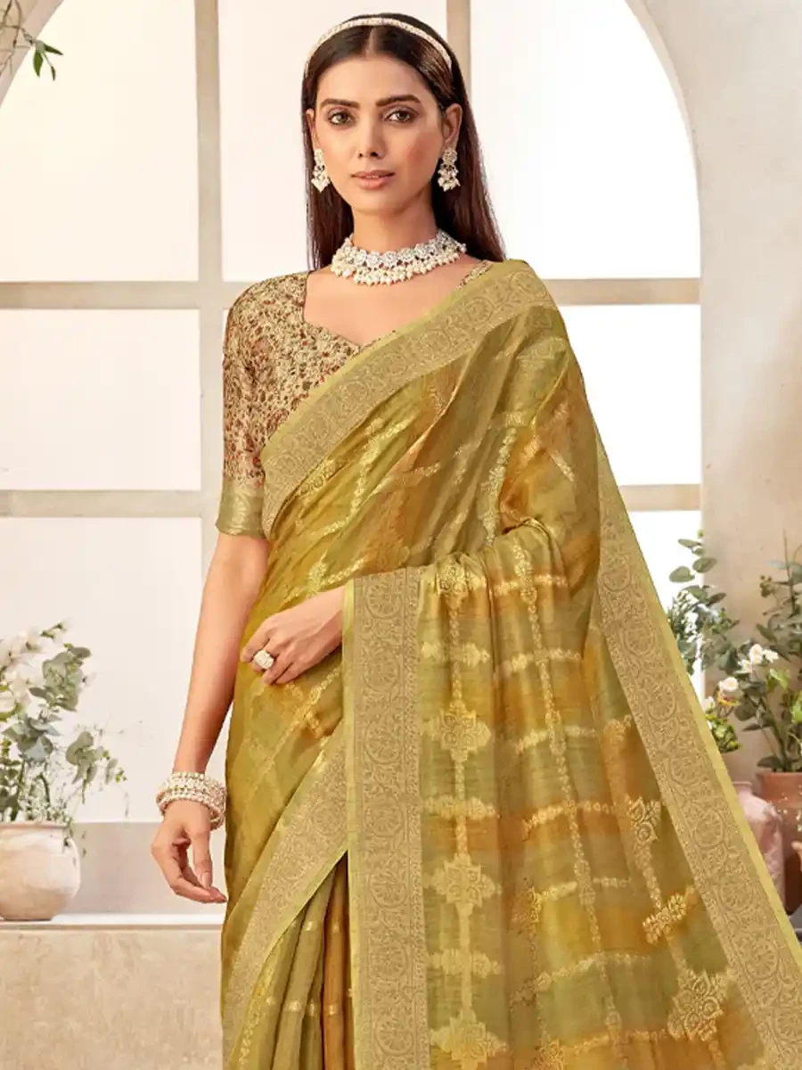 Dark Mustard Silk Handwoven Festival Wedding Heavy Border Saree