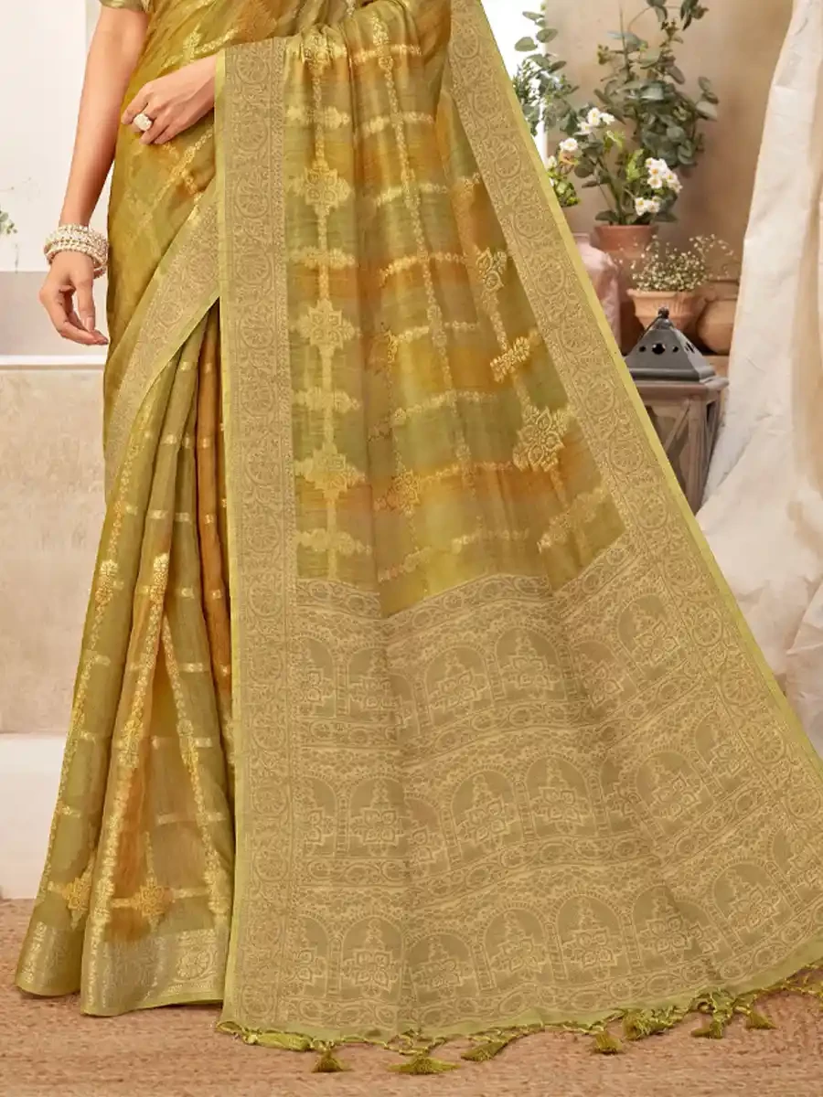 Dark Mustard Silk Handwoven Festival Wedding Heavy Border Saree